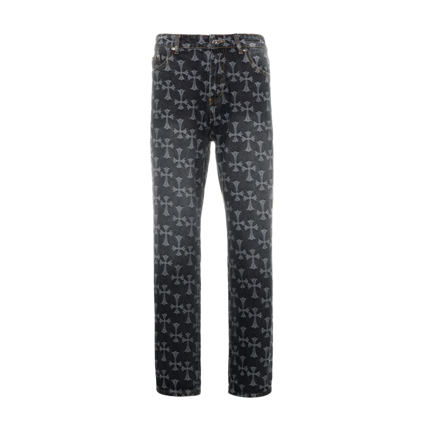 P220 Chrome Hearts double-sided heavy-duty jeans with LOGO jacquard and dark pattern printed all over, truly restoring the ultimate texture of Vintage, special Italian cowhide printed and cut, custom-made sheepskin three-layer thick line leather, the whole splicing in heavy water washing process, you can see the details, three-dimensional cutting version, loose and comfortable, not flattering on the figure, taller and slimmer, factory Seiko, original quality control, same style for men and women, can be matched with couples, versatile recommendation, must-have jeans for all seasons Style number: 1650# Color: black Size: S-XXL (corresponding to 28-36)
